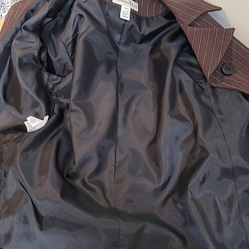 Christian Dior Brown Pinstripe Blazer Jacket Womens Size 12 Classic Tailored Loo - Picture 16 of 16